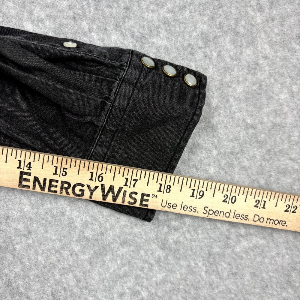 Chaps Shirt Womens XL Black Denim Cowgirl Western Pockets Long Sleeve Pearl Snap - Picture 5 of 8